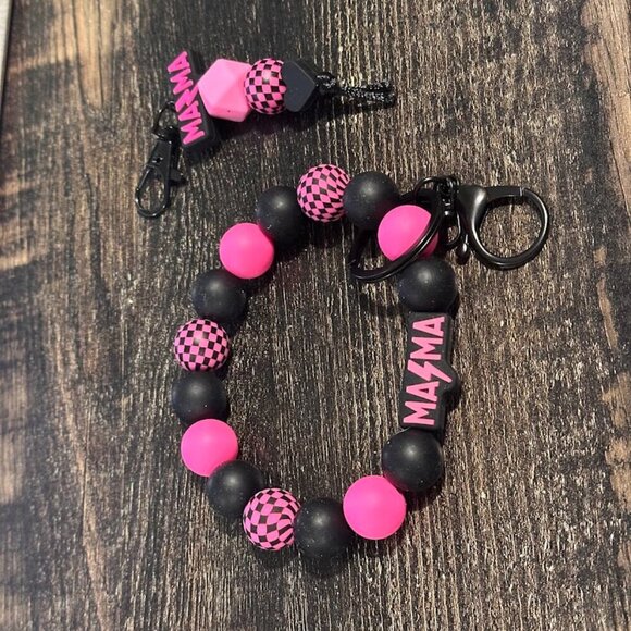 NWT Mama Silicone Beaded Double Strung Keychain Bracelet & Small clip/add on too - Picture 4 of 4